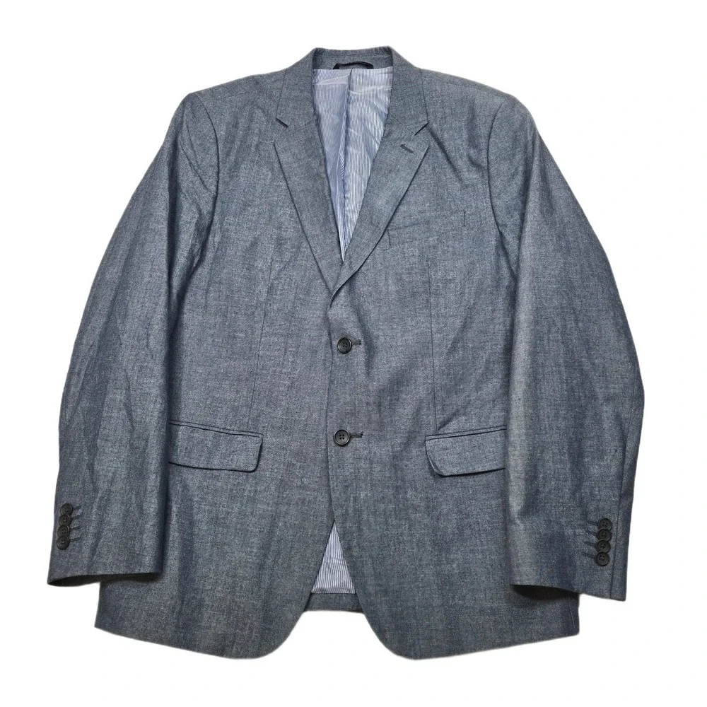 Banana Republic Chambray Blazer Mens 44R 44 Blue Cotton Tailored Slim Sport Coat
